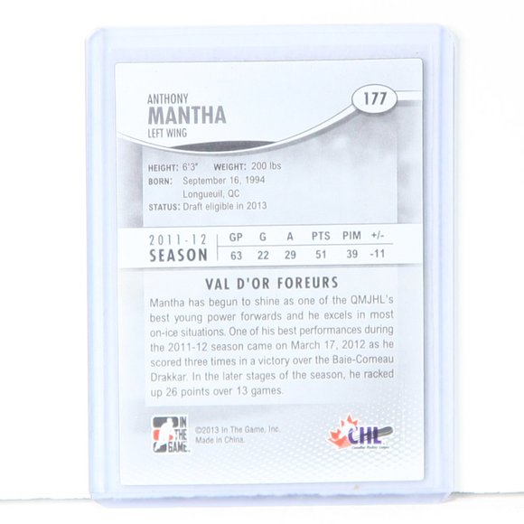 In The Game - CLASS OF 2013 Anthony Mantha 3-Dimensional Card #177 2012-13 ITG - Picture 2 of 2